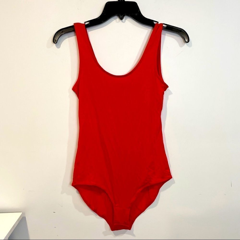 Gibson Basic Solid Soft Stretchy Sleeveless Tank Top Bodysuit Leotard in Red